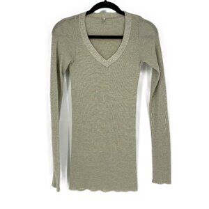 Scanlan Theodore Wool Blend Lightweight Semi Sheer Knit Long Sleeve Top Tan OS
